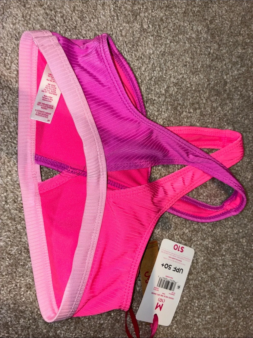 Justice Pink & Hot Pink Colorblock Triangle Swim Top Size M